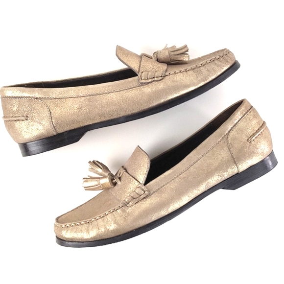 Cole Haan Grand.OS Pinch Hand Sewn Leather Tassel Slip-on Loafer Light Gold - Picture 9 of 16